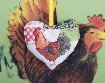 Cock-a-doodle-doo heart. A Holiday ornament, gift topper, chicken charm.