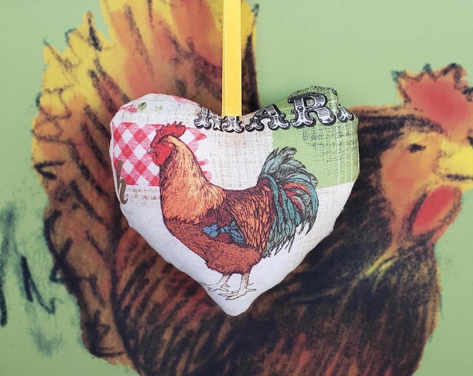 Cock-a-doodle-doo heart. A Holiday ornament, gift topper, chicken charm.