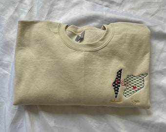 Palästina und Syrien Tatreez Sweatshirt | Rundhalsausschnitt | Arabisch | Palästinenser | Free Palästina | Kreuzstich von Liebesgeschichte | syrisch