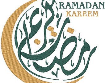 Embroidery Machine: Ramadan Kareem Crescent Moon Arabic Calligraphy & English