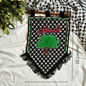 Palestine Keffiyeh and Olive Tree Tatreez| Black Fabric Wall Hanging | Cream Fabric Wall hanging| Palestinian HAND Stitched Tatreez Mualaqa