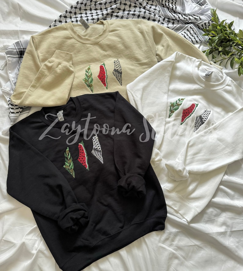 Resistance Tatreez Sweatshirt T-Shirt Long sleeve T Short Sleeve T Arab Palestinian Free Palestine Cross Stitch of Resistance image 3