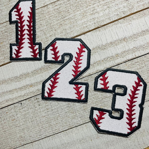 Baseball Softball Numbers Embroidered Iron On Patch | Glitter | 90’s Kids | Patches for Clothing