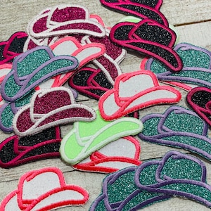 Embroidered Iron On Patch Cowboy Hat | Cowgirl Hat | Glitter | Western BOHO | Yeehaw | Patches for Clothing | Backpack | Hats