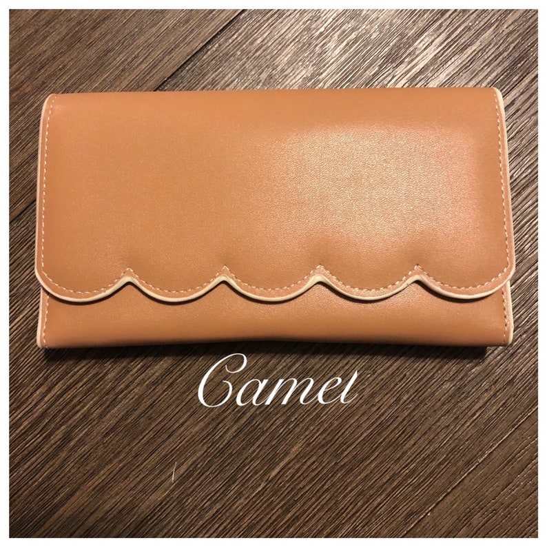Faux Leather Scalloped Trifold Monogram Wallet Vegan Leather Etsy