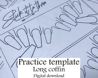 Practice template Long Coffin - DIGITAL DOWNLOAD - Print your own nail art practice sheets! | nail planner