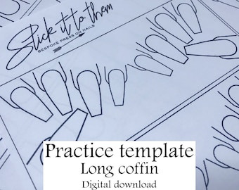 Practice template Long Coffin - DIGITAL DOWNLOAD - Print your own nail art practice sheets! | nail planner