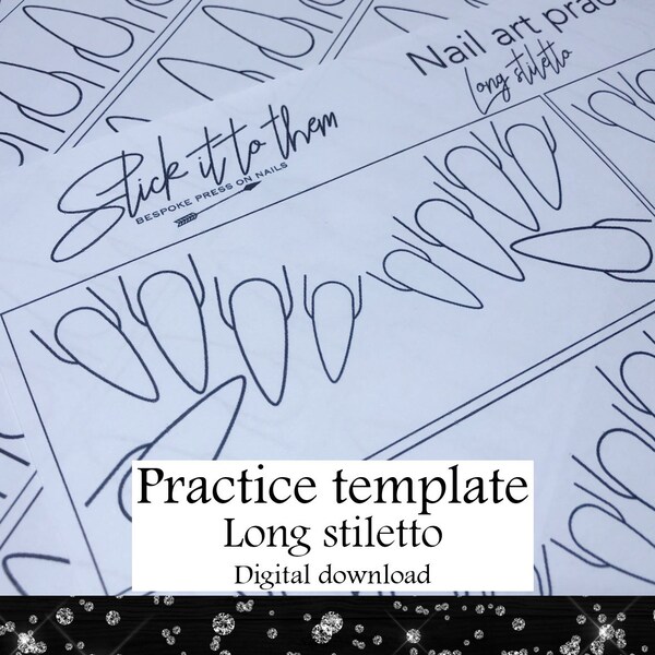 Practice template Long Stiletto - DIGITAL DOWNLOAD - Print your own nail art practice sheets!