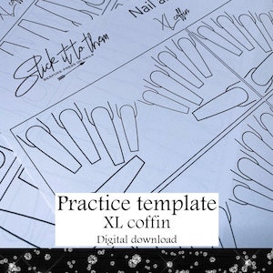 Practice template XL Coffin - DIGITAL DOWNLOAD - Print your own nail art practice sheets! | nail planner