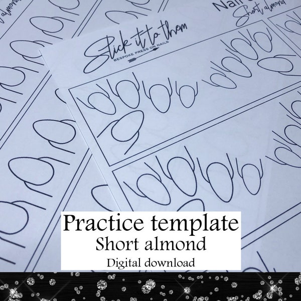 Practice template Short Almond - DIGITAL DOWNLOAD - Print your own nail art practice sheets!