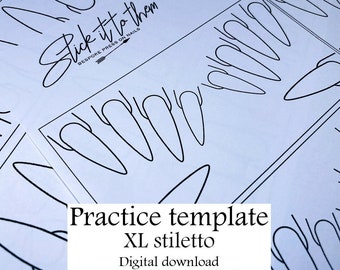 Modèle de pratique XL Stiletto - TÉLÉCHARGEMENT NUMÉRIQUE - Imprimez vos propres feuilles de pratique de nail art ! | planificateur d'ongles