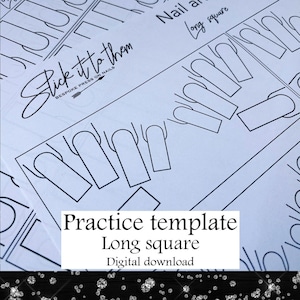 Practice template Long Square - DIGITAL DOWNLOAD - Print your own nail art practice sheets! | nail planner