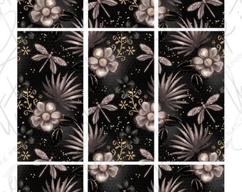 DIGITAL nail decals! 30mm RECTANGLE Midnight Floral | Print your own!
