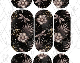 ¡Calcomanías de uñas DIGITALES! 30mm OVAL Midnight Floral / ¡Imprime el tuyo propio!