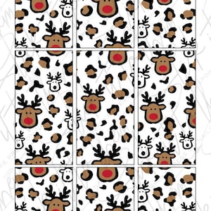 DIGITAL nail decals! 30mm RECTANGLE Reindeer Leopard Print | Print your own!