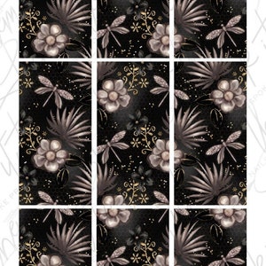 DIGITAL nail decals! 30mm RECTANGLE Midnight Floral | Print your own!