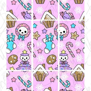 DIGITAL nail decals! 30mm RECTANGLE Christmas Pastel Goth - Pink | Print your own!