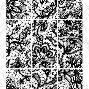 DIGITAL nail decals! 30mm RECTANGLE Black Lace 2 | Print your own!
