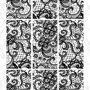 DIGITAL nail decals! 30mm RECTANGLE Black Lace 1 | Print your own!