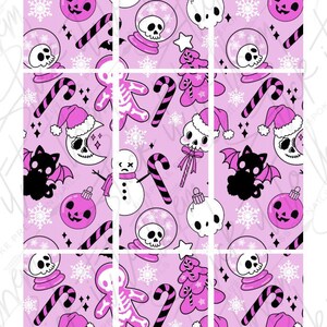DIGITAL nail decals! 30mm RECTANGLE Christmas Kreeps - Pink | Print your own!