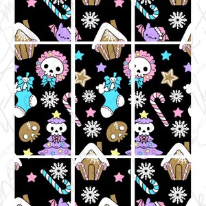 DIGITAL nail decals! 30mm RECTANGLE Christmas Pastel Goth - Black | Print your own!
