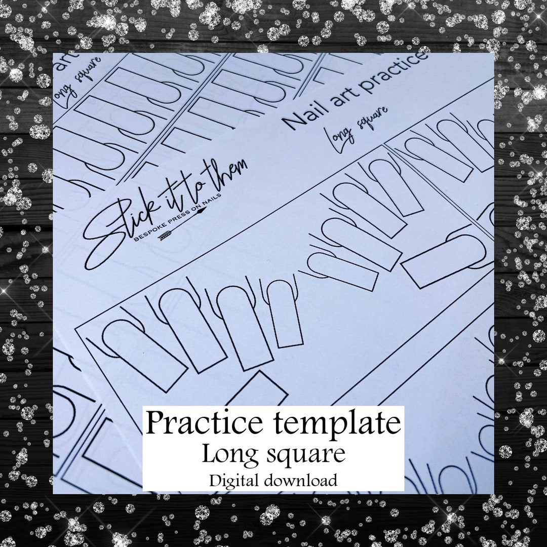 Practice Template Long Square - DIGITAL DOWNLOAD - Print Your Own Nail