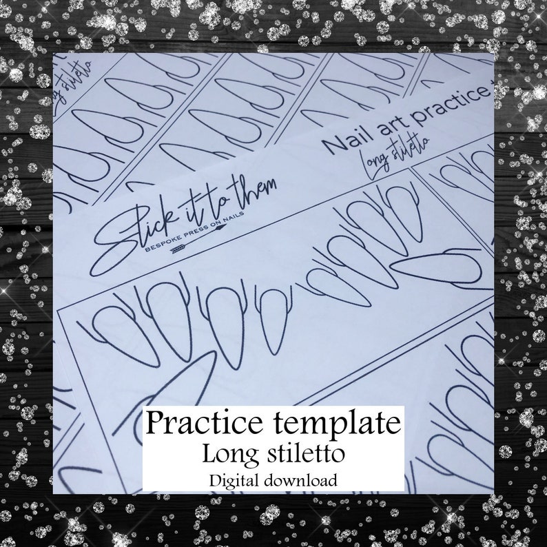 Practice template Long Stiletto - DIGITAL DOWNLOAD - Print your own nail art practice sheets! 