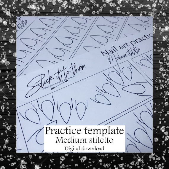 Practice template Medium Stiletto - DIGITAL DOWNLOAD - Print your own nail art practice sheets!