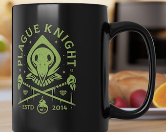 Plague Knight Ceramic Coffee Cups, Mug 11oz, 15oz - Shovel Knight Video Games - Plage Knight - 8bit - Pixel Art - Gaming - Vintage Black