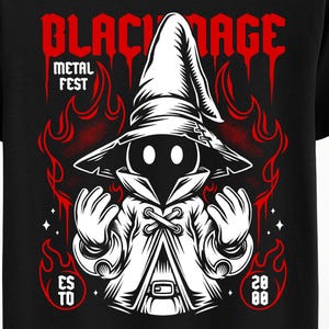 Camiseta unisex Black Mage Metal Fest - Camiseta de videojuegos de Final Fantasy IX - Camiseta de videojuegos Vivi Ornitier FFIX - Música heavy metal - Camiseta de jugador de rol