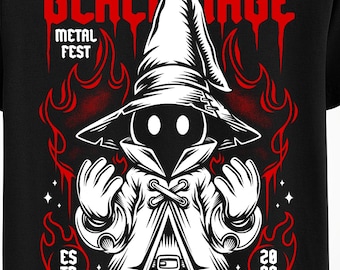 Camiseta unisex Black Mage Metal Fest - Camiseta de videojuegos de Final Fantasy IX - Camiseta de videojuegos Vivi Ornitier FFIX - Música heavy metal - Camiseta de jugador de rol
