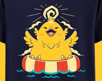Fat Chocobo Summer Unisex T-shirt - Final Fantasy Video Games - FFVII - FFXIV - FF14 - Final Fantasy VII Rebirth Tee - Cute Kawaii Tee