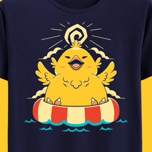 Fat Chocobo Summer Unisex T-shirt - Final Fantasy Video Games - FFVII - FFXIV - FF14 - Final Fantasy VII Rebirth Tee - Cute Kawaii Tee