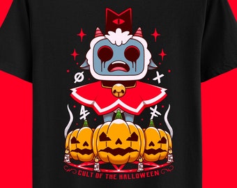 Kult des Halloween Unisex T-shirt - Kult des Lamms - Unholy Allianz - Gruselig süß - Indie Videospiel - Videospiele Shirt - Gaming Tee
