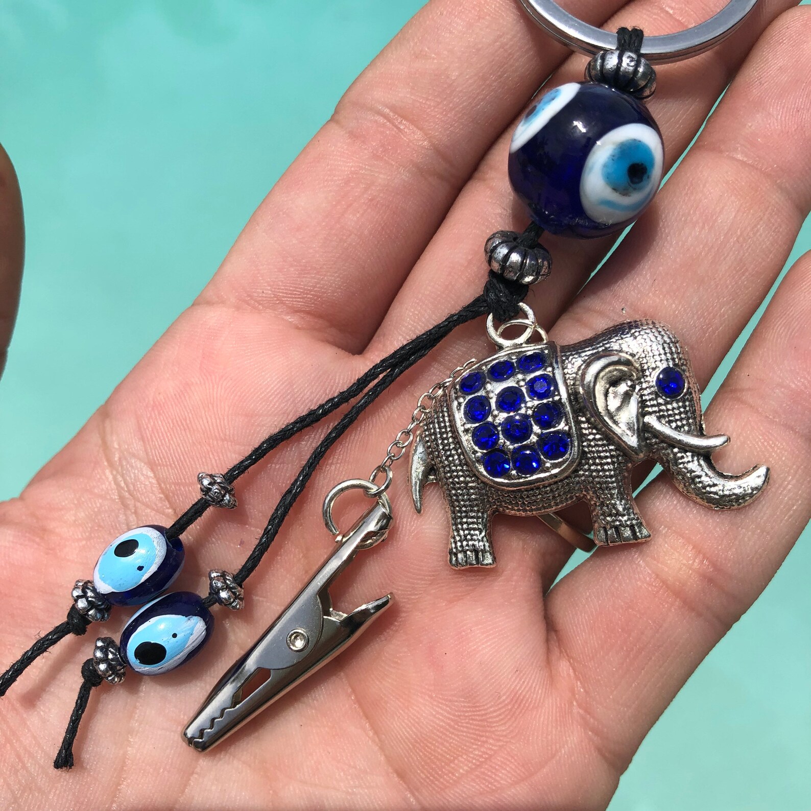 Evil Eye Elephant Keychain Clippie ATM Credit Card Long Nails Etsy