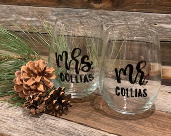 Mr. and Mrs. Custom Wine Glasses