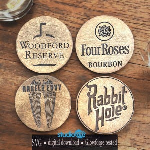 Conjunto de decoração para porta-copos Kentucky Bourbon Whiskey. Pappy Van Winkle. Águia rara. SVG. Arquivo de corte a laser. Download digital Glowforge Xtool