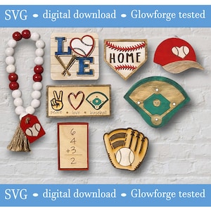 8-piece baseball tiered tray set decor. SVG cut file digital download only. Glowforge.  Laser engraving.