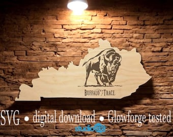 Kentucky Buffalo Trace Bourbon Whiskey state shaped sign set. SVG. Cut engrave file. digital download Glowforge and Xtool tested
