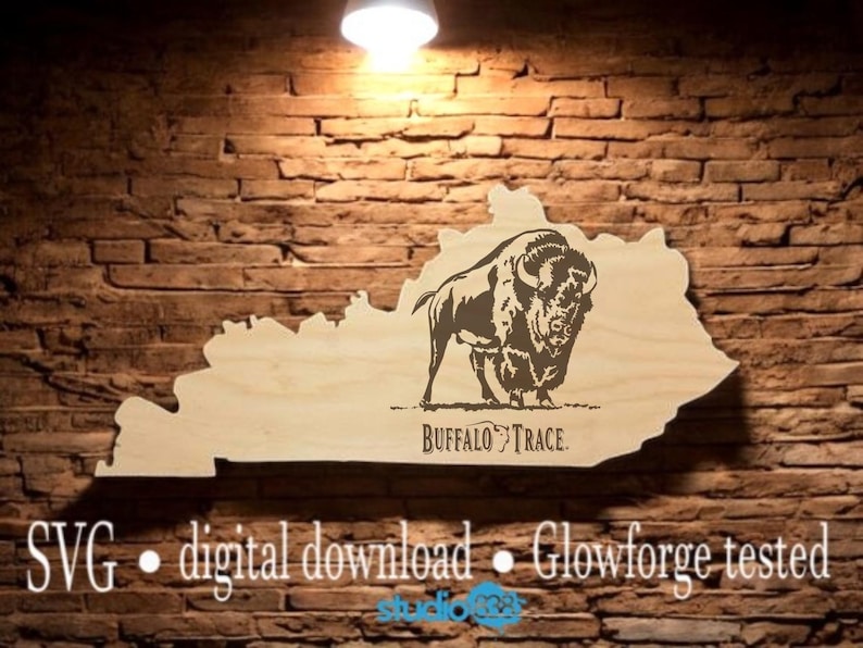 Kentucky Buffalo Trace Bourbon Whiskey state shaped sign set. SVG. Cut engrave file. digital download Glowforge and Xtool tested image 1