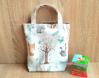 Kindergartentasche, Kindergartenbeutel, Buchtasche, Kinderstofftasche WALDTIERFREUNDE