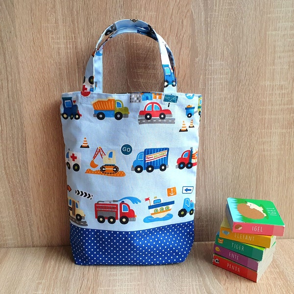 Kindergartentasche, Kindergartenbeutel, Buchtasche, Stofftasche, Kindertasche AUTOS