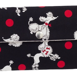Damen Geldbörse Börse Portemonnaie Stoff Pudel Hund schwarz weiß rot Handmade Unikat