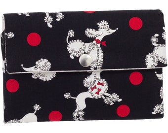Women's Wallet Wallet Fabric Poodle Dog black white red Handmade Unique