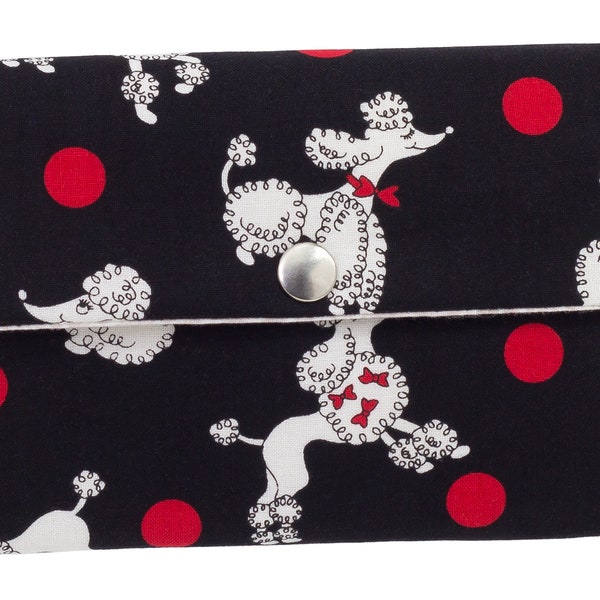 Women's Wallet Wallet Fabric Poodle Dog black white red Handmade Unique