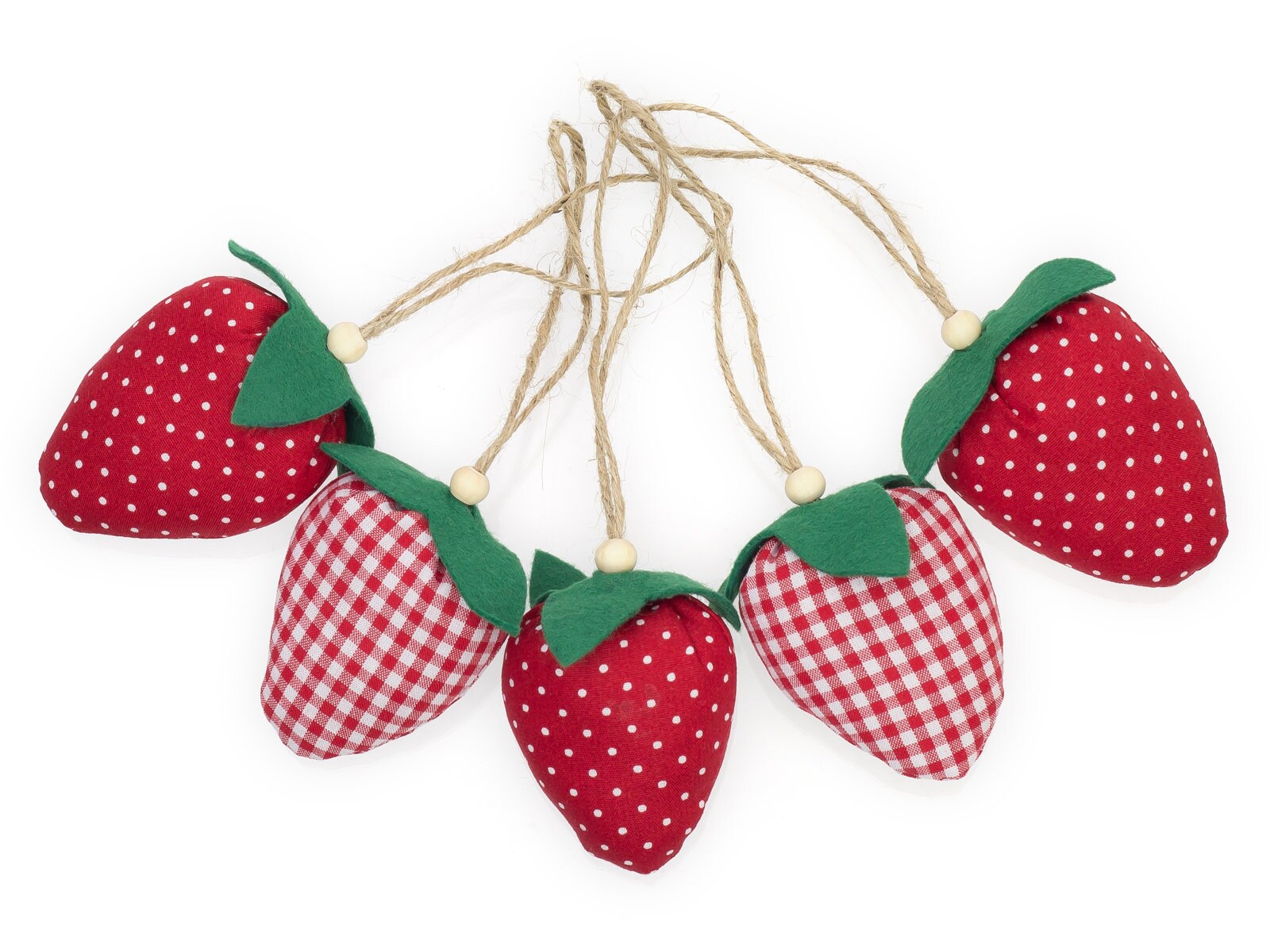5 strawberries made of fabric 7 x 5 cm in country house style, fabric strawberries red / white, gift tags, decoration, handmade