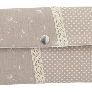 Damen Geldbörse Börse Portemonnaie Stoff Pusteblume Punkte weiß beige Handmade Unikat
