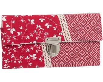 Women's Wallet Wallet Unique Zipper Fabric Leaf Vines Diamonds red white