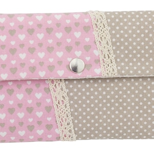 Damen Geldbörse Börse Portemonnaie Stoff Herzen Rosa Punkte weiß beige Handmade Unikat