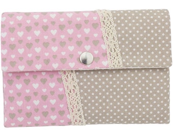 Women's Wallet Wallet Fabric Hearts Pink dots white beige Handmade Unique